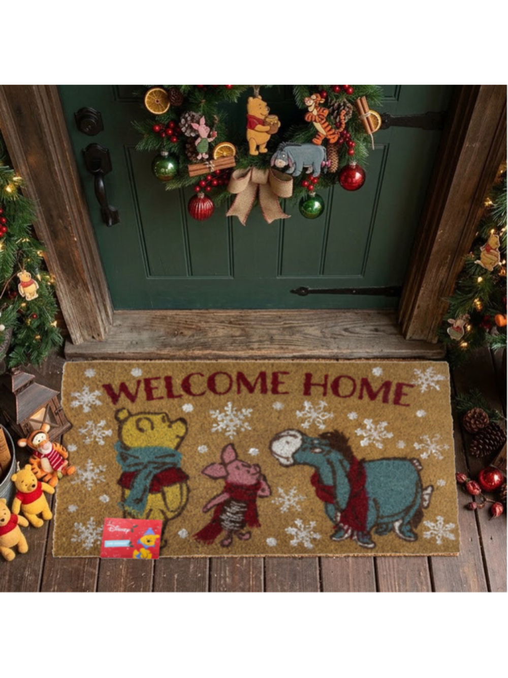 Disney Winnie the Pooh Christmas Welcome Home Coir Doormat 20” x 32” Beige Red